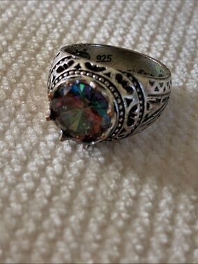 Sterling Silver Filigree Ring with Multicolor Mystic Stone